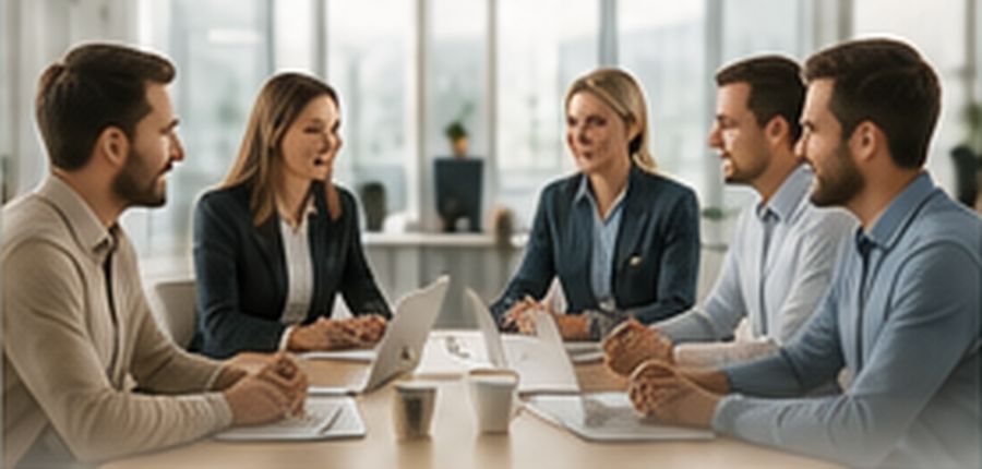 Team in einer ruhigen Besprechungssituation
